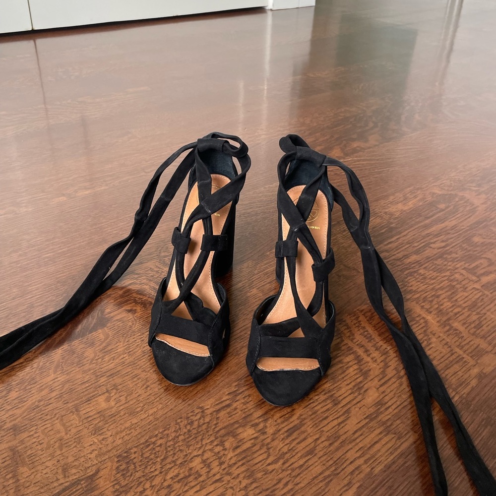 Kurt Geiger tie up block heels in black suede